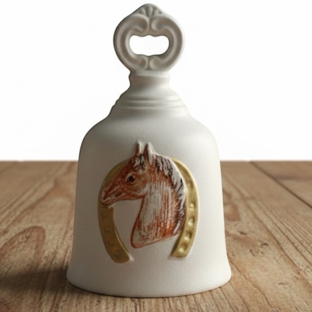 Vintage Bell Equestrian Horse Porcelain Hand Painted White MCM Collectible 1979